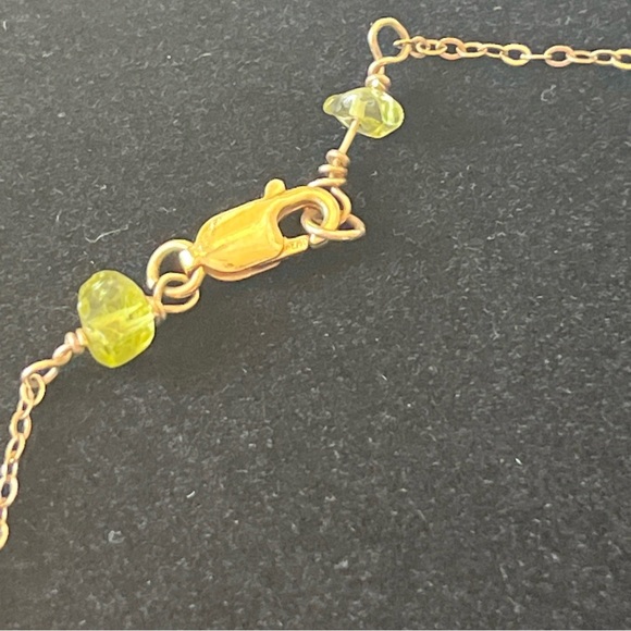 Handmade Necklace And Earring Set - Green & Yellow Glass - Gold Filled Chain - Picture 8 of 13